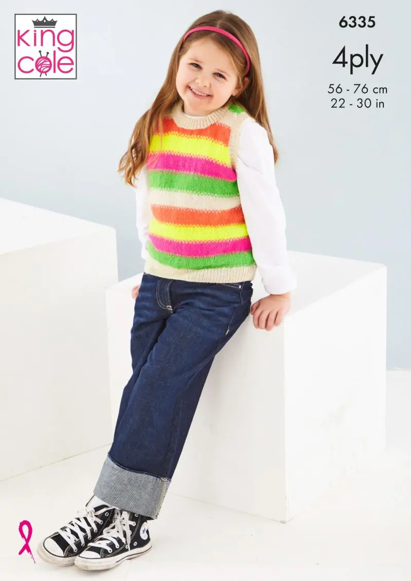 King Cole 6335 Childrens 4ply Slipover Waistcoat Knitting Pattern