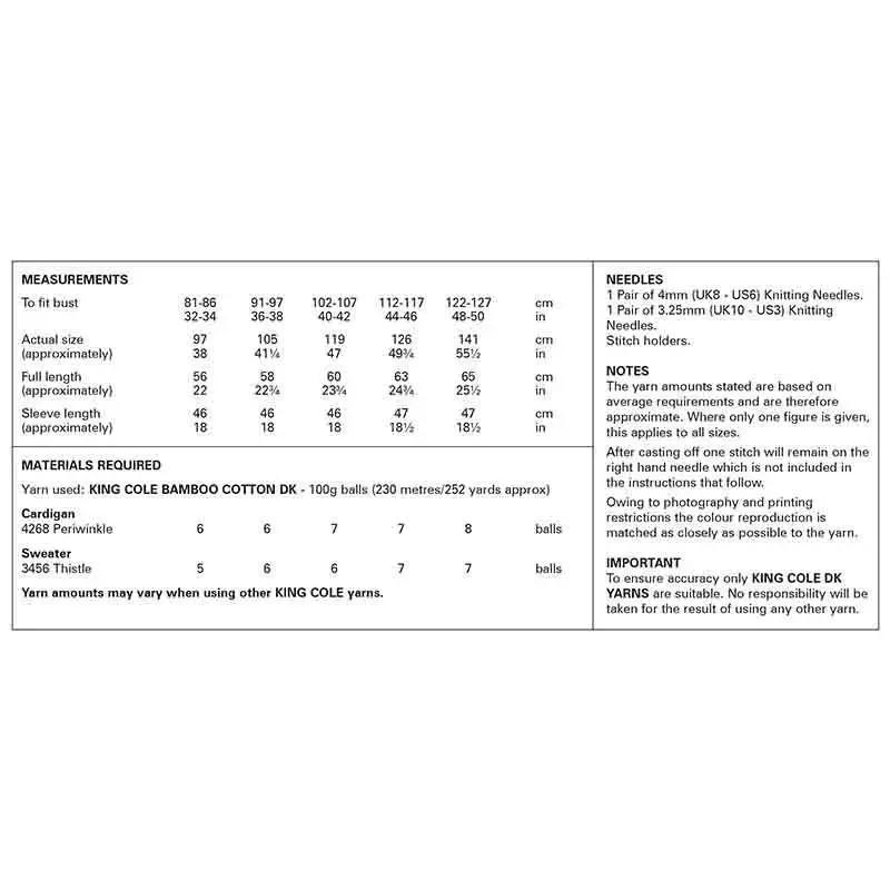 King Cole 6336 Adult DK Cardigan Sweater Knitting Pattern