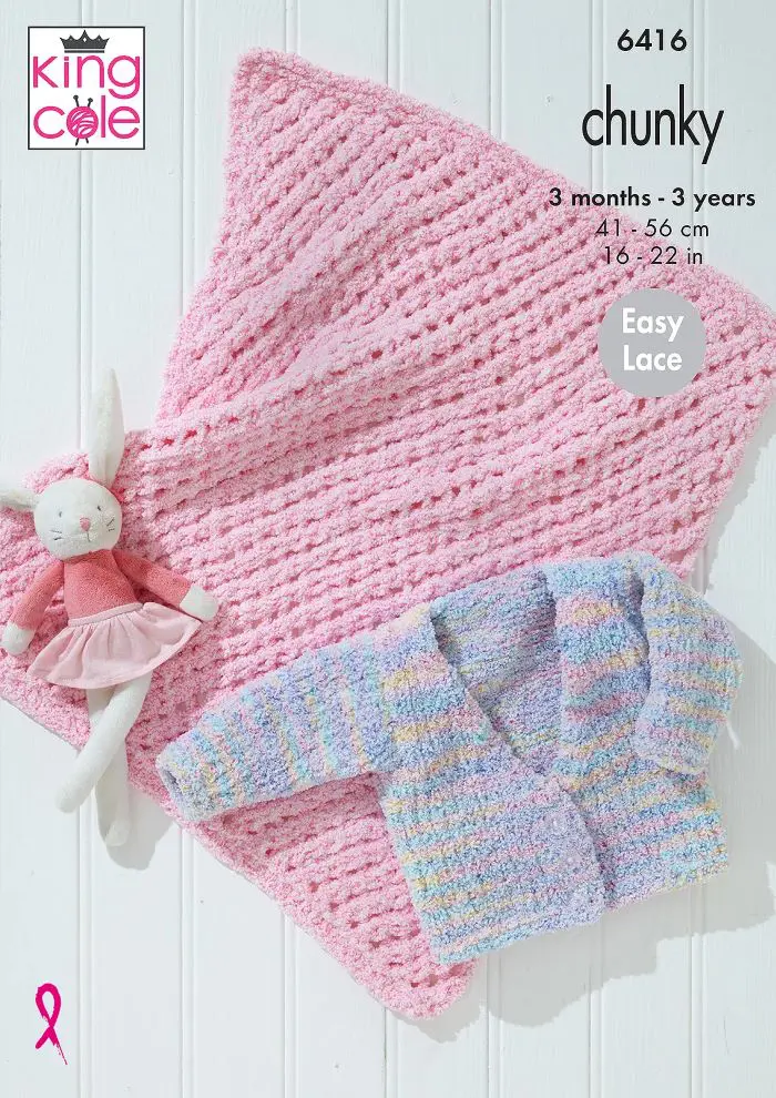 King Cole 6416 Babies Chunky Jacket Cardigan Blanket Knitting Pattern