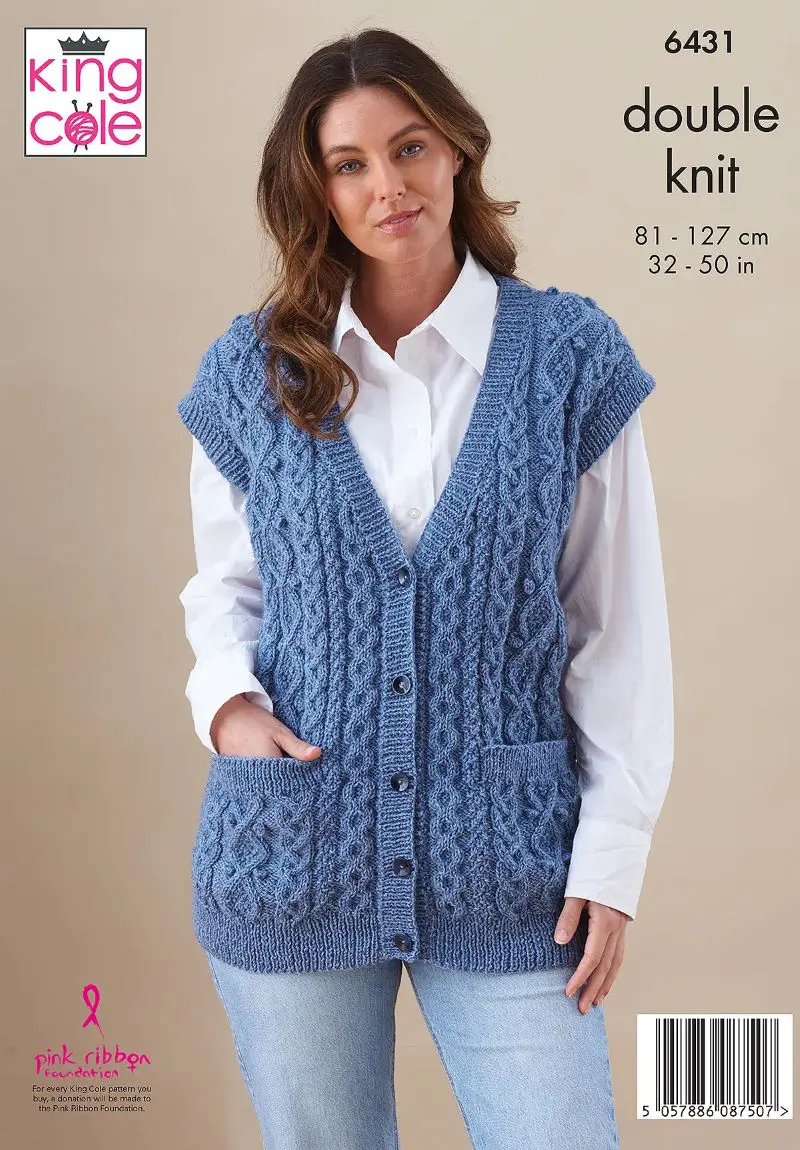King Cole 6431 Adult DK Waistcoat Cardigan Knitting Pattern