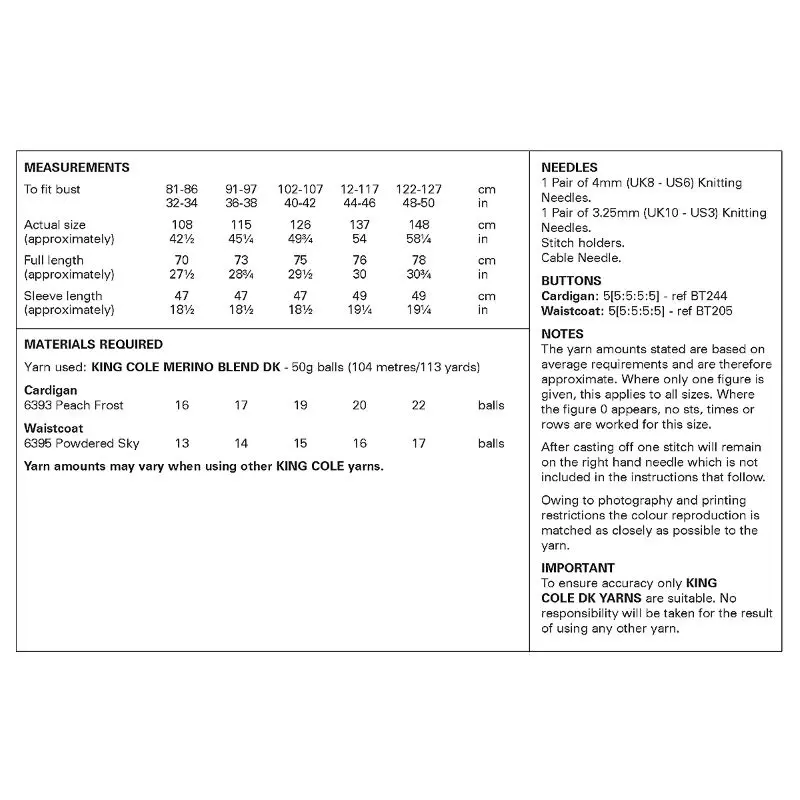 King Cole 6431 Adult DK Waistcoat Cardigan Knitting Pattern