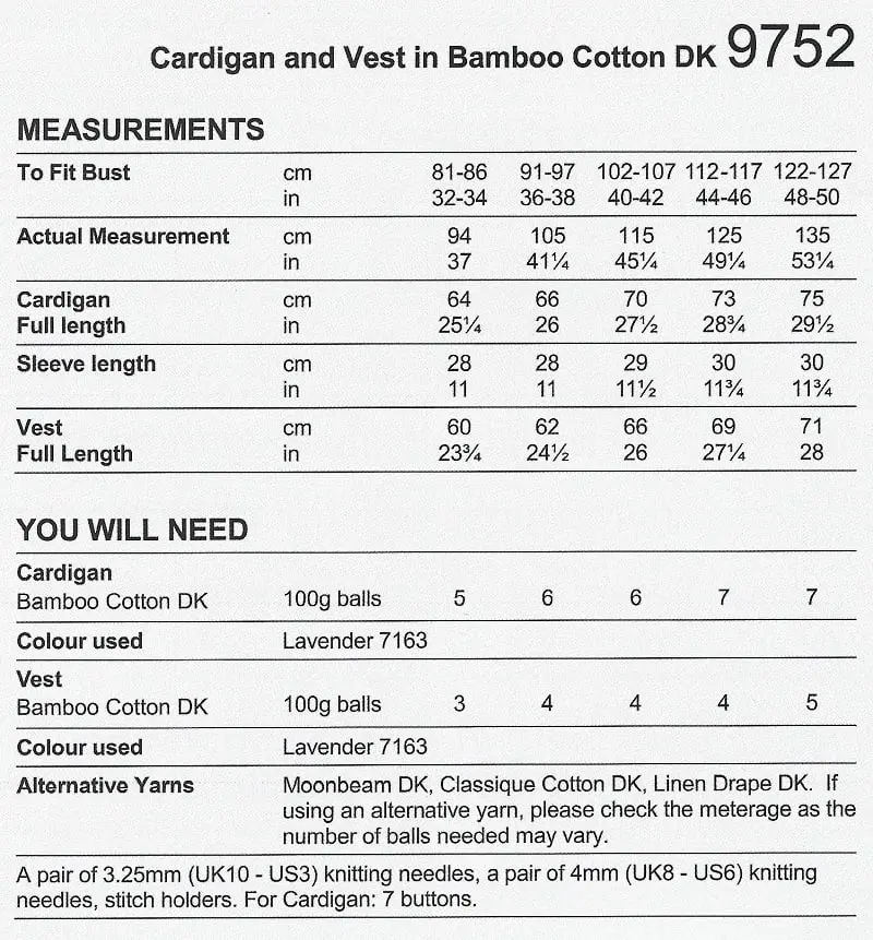 Stylecraft 9752 Adult DK Cardigan Vest Knitting Pattern