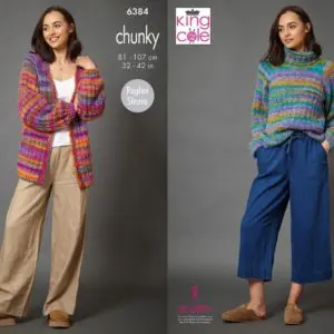 King Cole 6384 Adult Chunky Cardigan Jumper Knitting Pattern