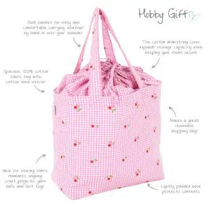 Hobby Gift Craft Bag Drawstring Embroidered Cherries