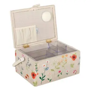 Hobby Gift Sewing Box Embroidered Wildflowers Design