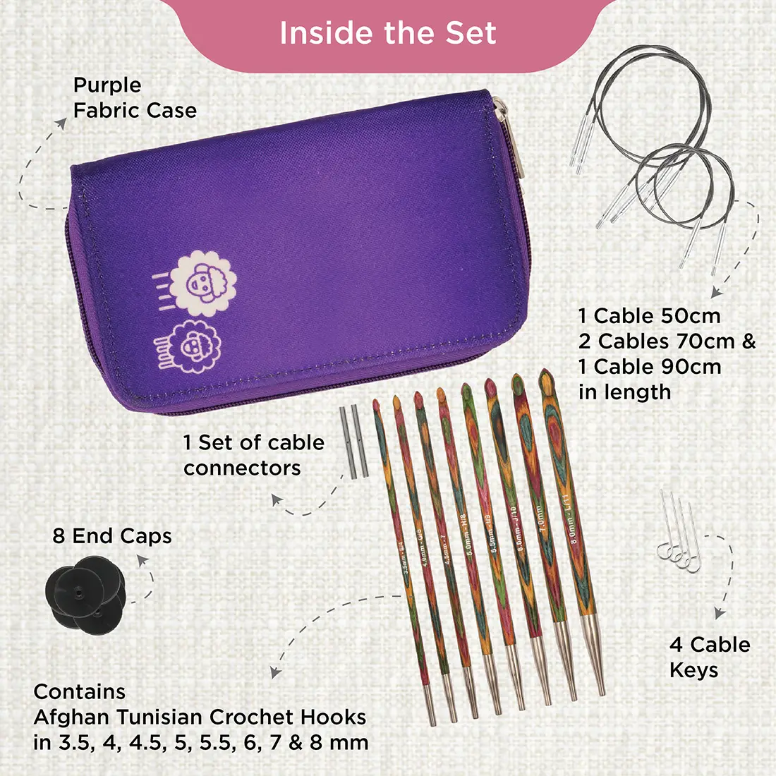KnitPro Symfonie Interchangeable Tunisian Crochet Hook Set