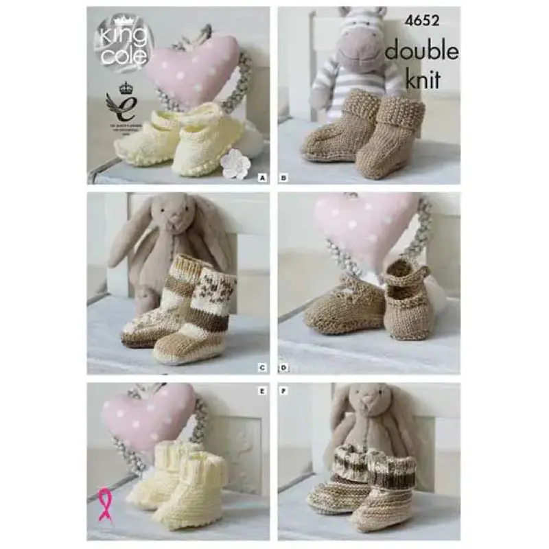 King Cole 4652 Baby DK Bootees Knitting Pattern