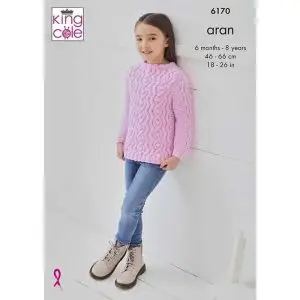 King Cole 6170 Children's Aran Sweater Knitting Pattern