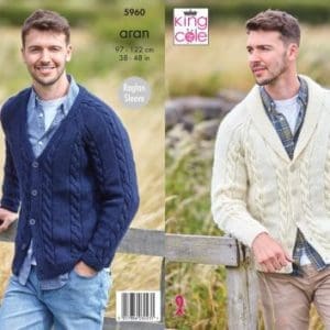 King Cole 5960 Knitting Pattern Aran Collared Cardigan