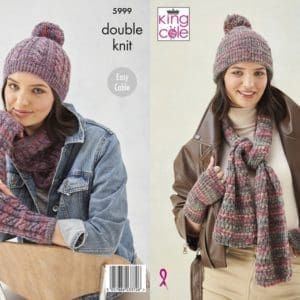 king Cole 5999 dk hat scarf gloves knitting pattern