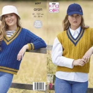 king cole 6097 adult aran knitting pattern