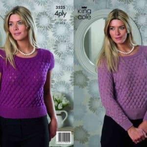 King Cole 3525 4 ply Adult Top Sweater Knitting Pattern