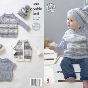 King Cole 5089 DK Sweater Hat Cardigan Knitting Pattern