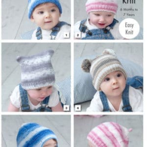 King Cole 5105 DK Baby Hat Knitting Pattern