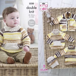 King Cole 5220 DK Babies Sweater Jacket Hat Knitting Pattern