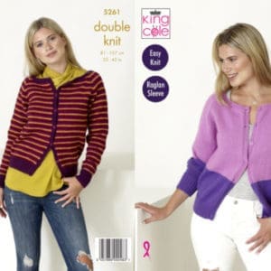 King Cole 5261 Adult DK Raglan Sleeve Cardigan Knitting Pattern