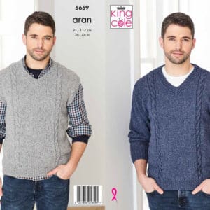 King Cole 5659 Aran Sweater Knitting Pattern