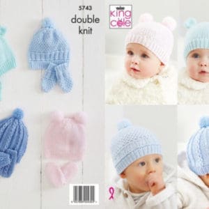 King Cole 5743 Baby Hat DK Knitting Pattern