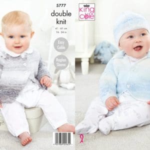 King Cole 5777 Baby DK Cardigan Hat Knitting Pattern