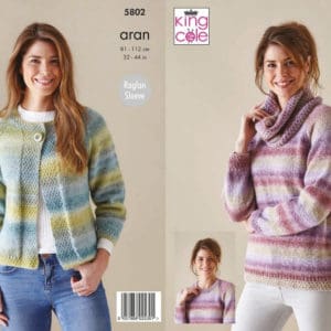 King Cole 5802 Aran Cardigan Sweater Knitting Pattern