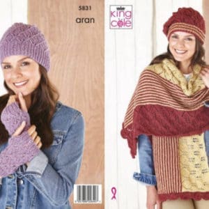 King Cole 5831 Hat Scarf Wrist Warmers Knitting Pattern