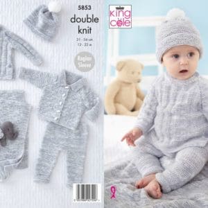 King Cole 5853 DK Jacket Leggings Hat Blanket Knitting Pattern