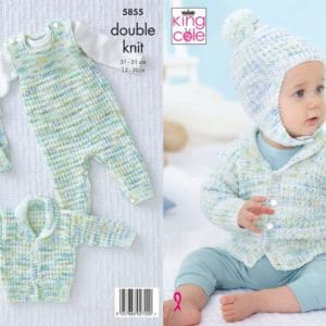 King Cole 5855 DK Dungarees Jacket Hat Knitting Pattern