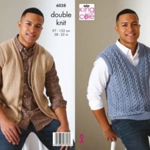 King Cole 6038 Adult DK Waistcoat Sweater Vest Knitting Pattern