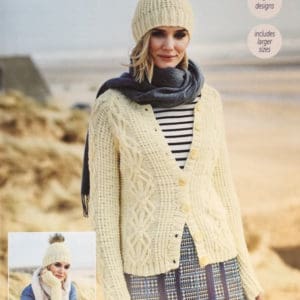 Stylecraft 9557 Adult Aran Cardigan Hat Mitts Knitting Pattern