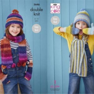 King Cole 5646 DK Hat Scarf Mitts Knitting Pattern