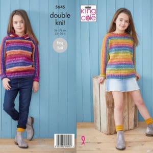 King Cole 5645 DK Childs Sweater Hoodie Knitting Pattern