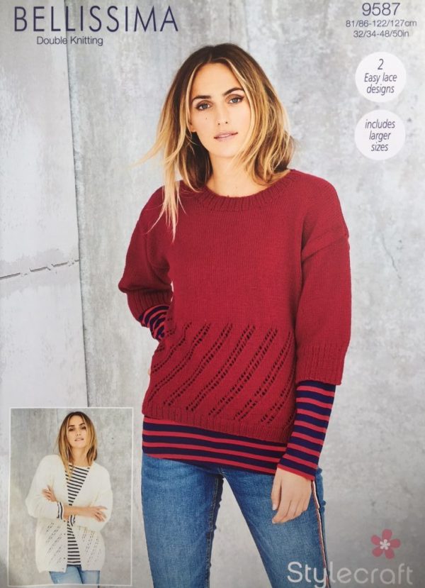 Stylecraft Bellissima DK Knitting Pattern 9587 Sweater Cardigan