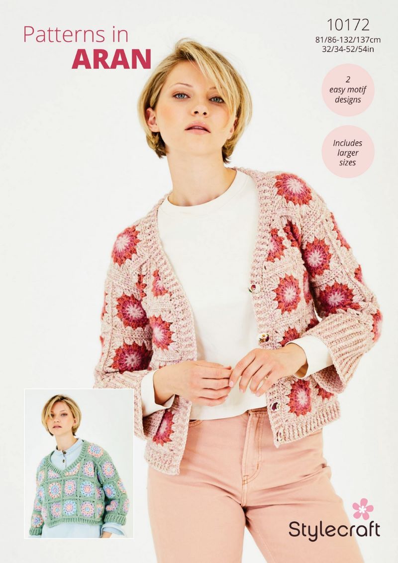 Stylecraft 10172 Adult Aran Cardigan Sweater Crochet Pattern