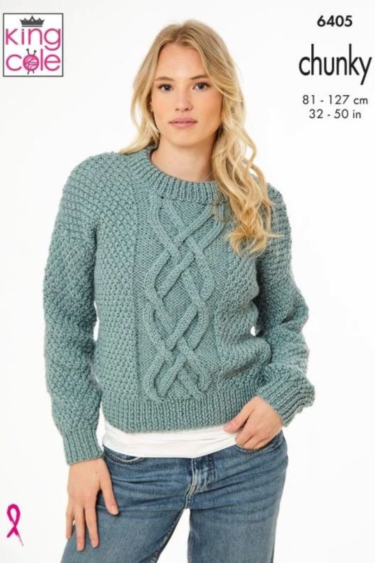 King Cole 6405 Ladies Chunky Sweater Waistcoat Knitting Pattern
