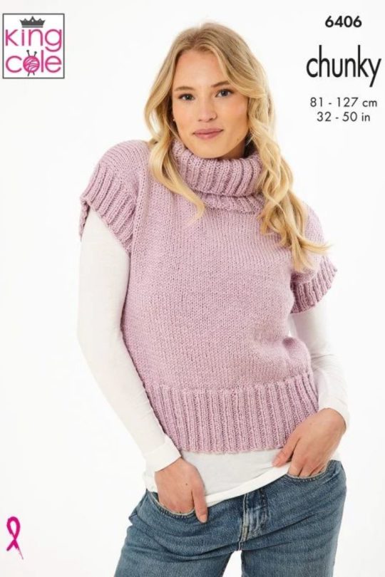 King Cole 6406 Ladies Chunky Sweater Slipovers Knitting Pattern