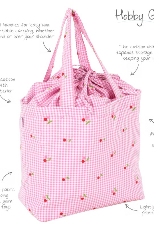 Hobby Gift Craft Bag Drawstring Embroidered Cherries