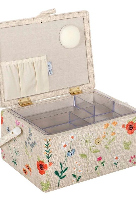 Hobby Gift Sewing Box Embroidered Wildflowers Design